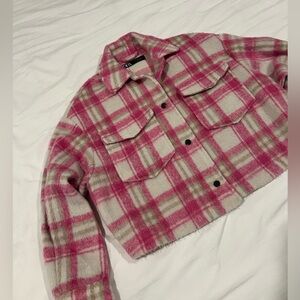 Zara Plaid Pink and Tan Crop Jacket